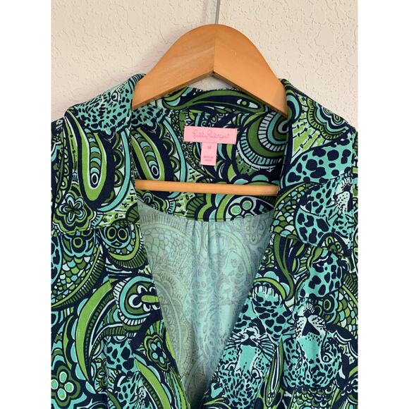 Lilly Pulitzer Blayney Silk Dress Blue Green Paisley Print Pockets Size 14 - Picture 7 of 7